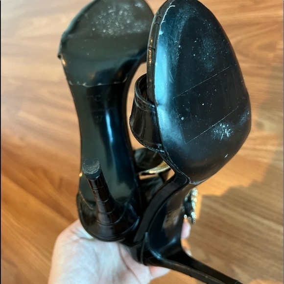 Maje Crocodile Embossed Buckle Heeled Sandals - Picture 9 of 13